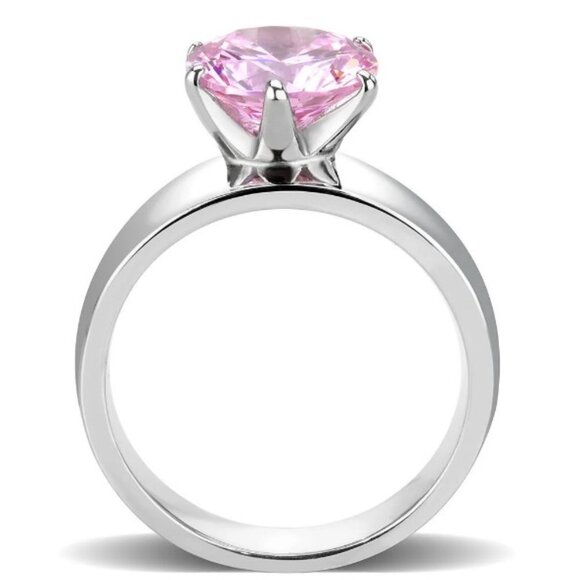 STAINLESS STEEL Simulated Pink Sapphire Solitaire Band Ring - Picture 15 of 16